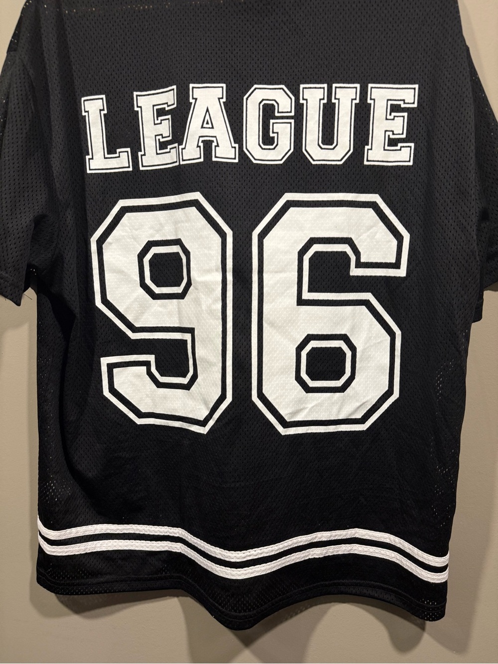 1996 Men's Black Athletic mesh Jersey Tee with White 96 Graphic image 4